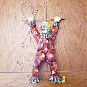 Vintage Paper Mache Hanging Trapeze Sad‎ Clown Circus Toy